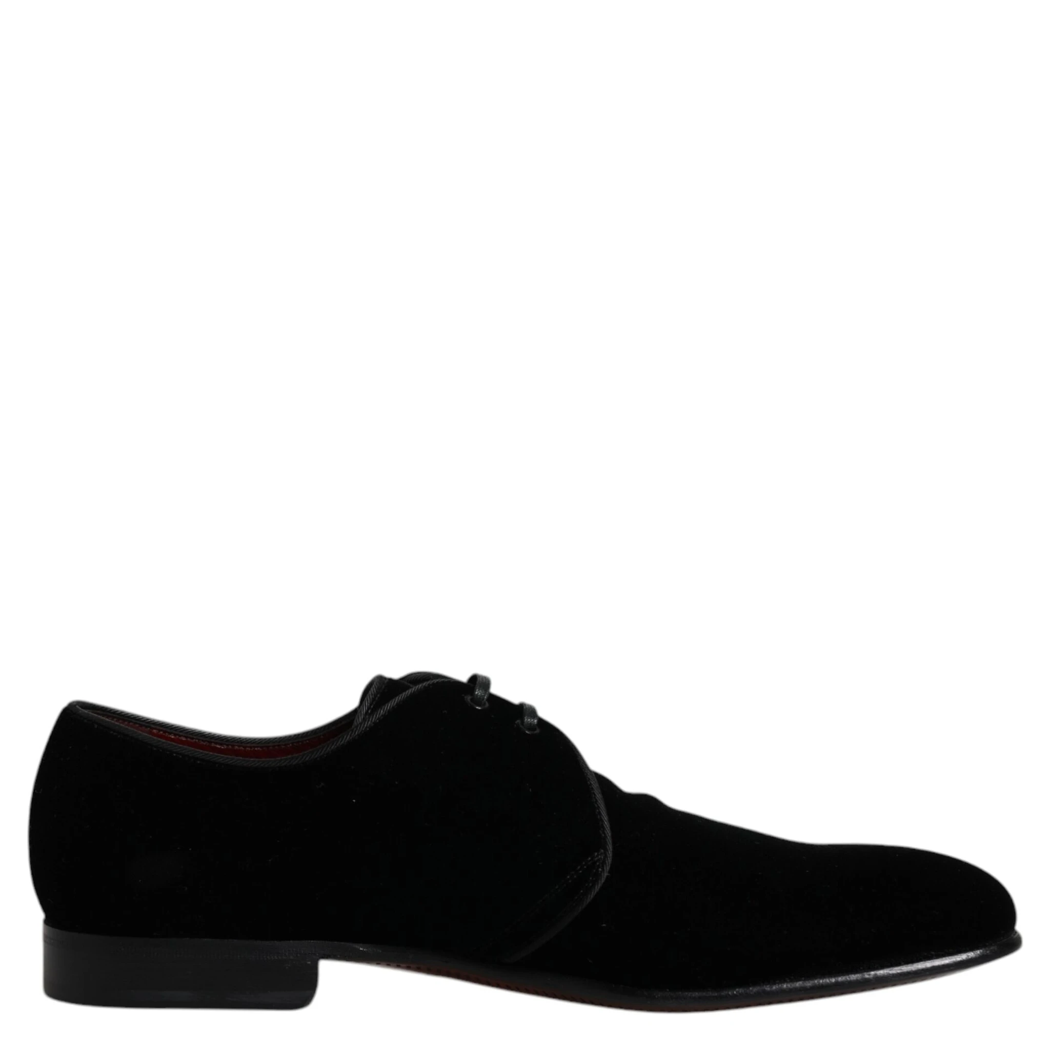 Black Velvet Leather Lace Up Derby Shoes