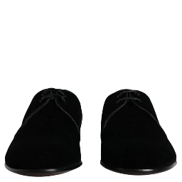 Black Velvet Leather Lace Up Derby Shoes