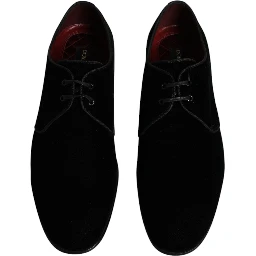 Black Velvet Leather Lace Up Derby Shoes