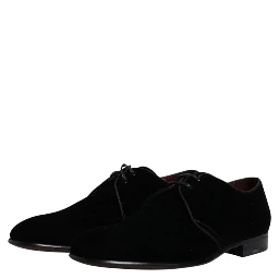 Black Velvet Leather Lace Up Derby Shoes