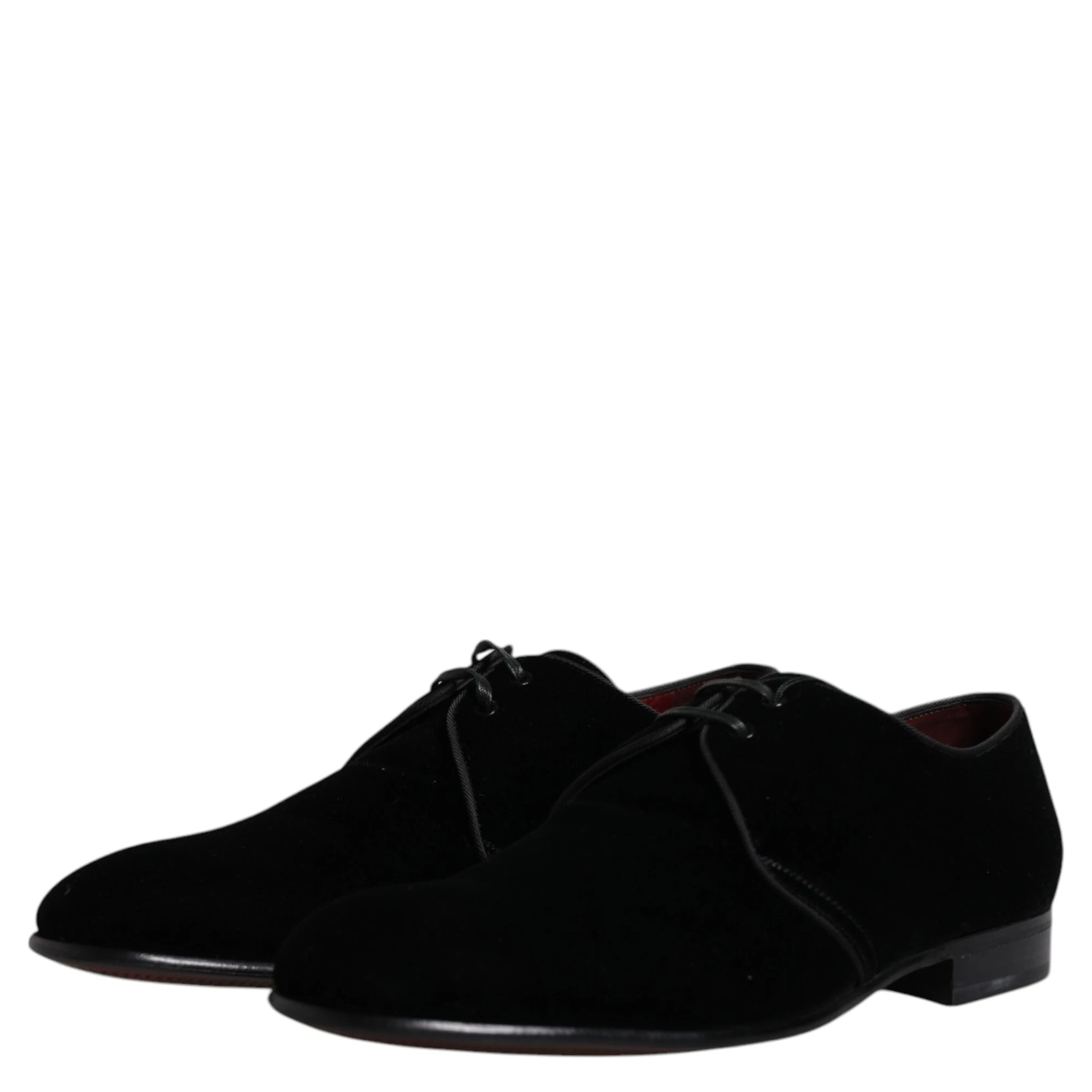 Black Velvet Leather Lace Up Derby Shoes