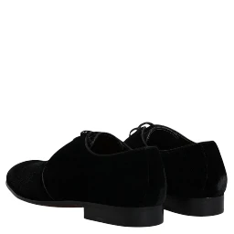 Black Velvet Leather Lace Up Derby Shoes