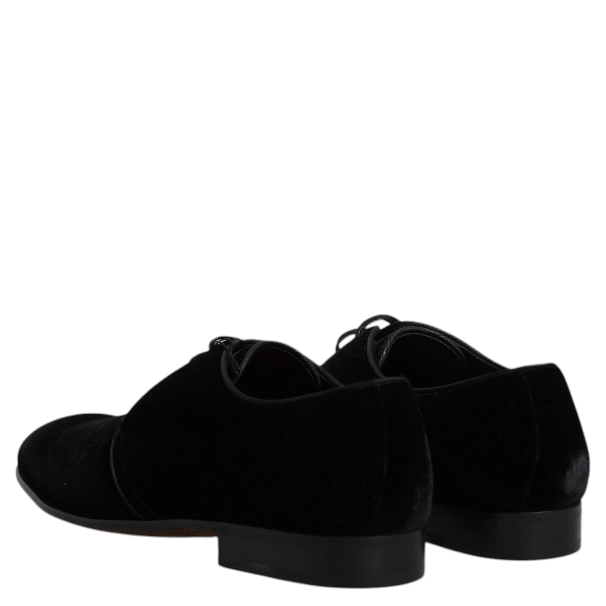 Black Velvet Leather Lace Up Derby Shoes