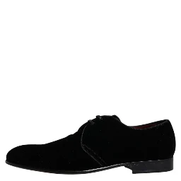 Black Velvet Leather Lace Up Derby Shoes