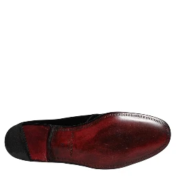 Black Velvet Leather Lace Up Derby Shoes