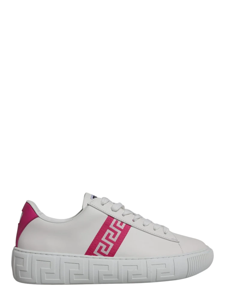 White Pink Greca Print Platform Low Top Sneakers Shoes