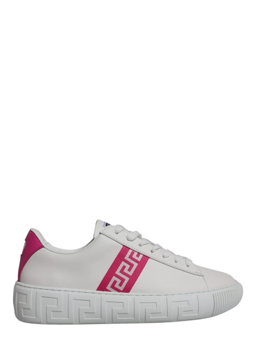 White Pink Greca Print Platform Low Top Sneakers Shoes