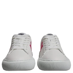 White Pink Greca Print Platform Low Top Sneakers Shoes