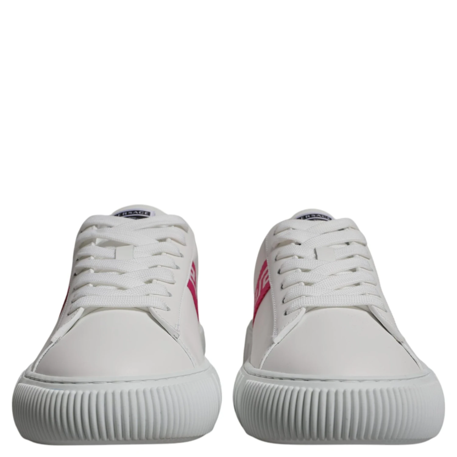 White Pink Greca Print Platform Low Top Sneakers Shoes