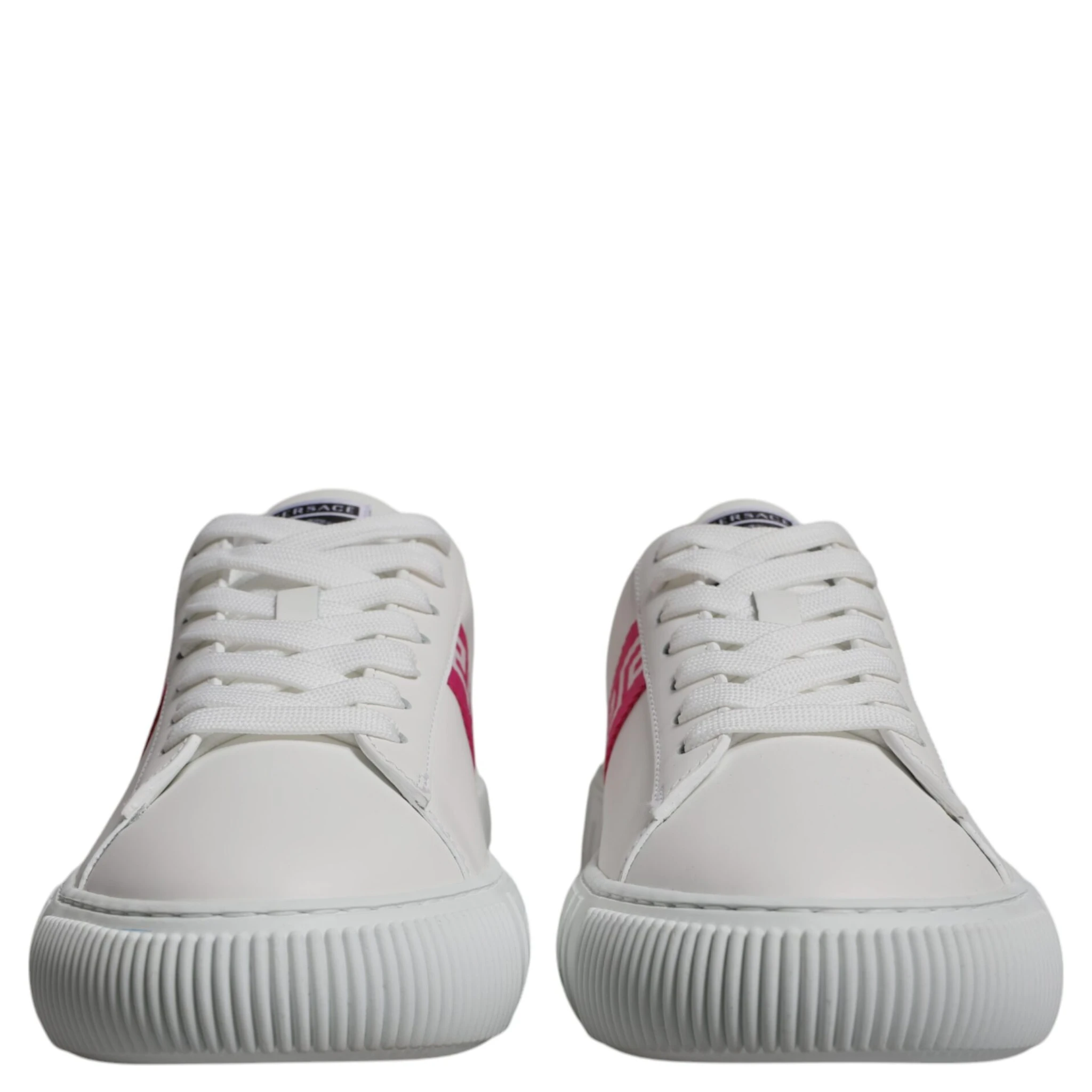 White Pink Greca Print Platform Low Top Sneakers Shoes