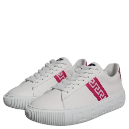 White Pink Greca Print Platform Low Top Sneakers Shoes