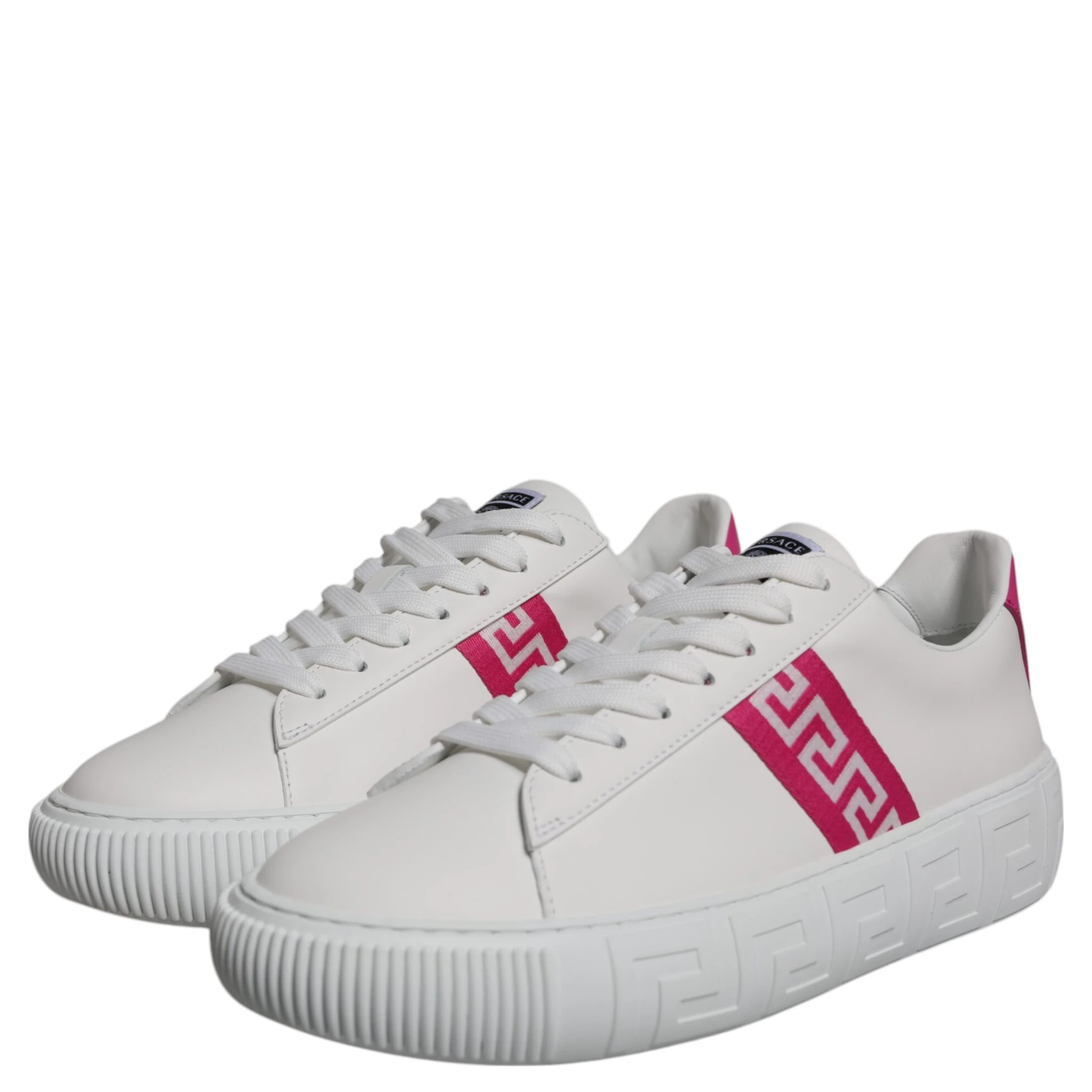 White Pink Greca Print Platform Low Top Sneakers Shoes