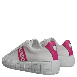 White Pink Greca Print Platform Low Top Sneakers Shoes
