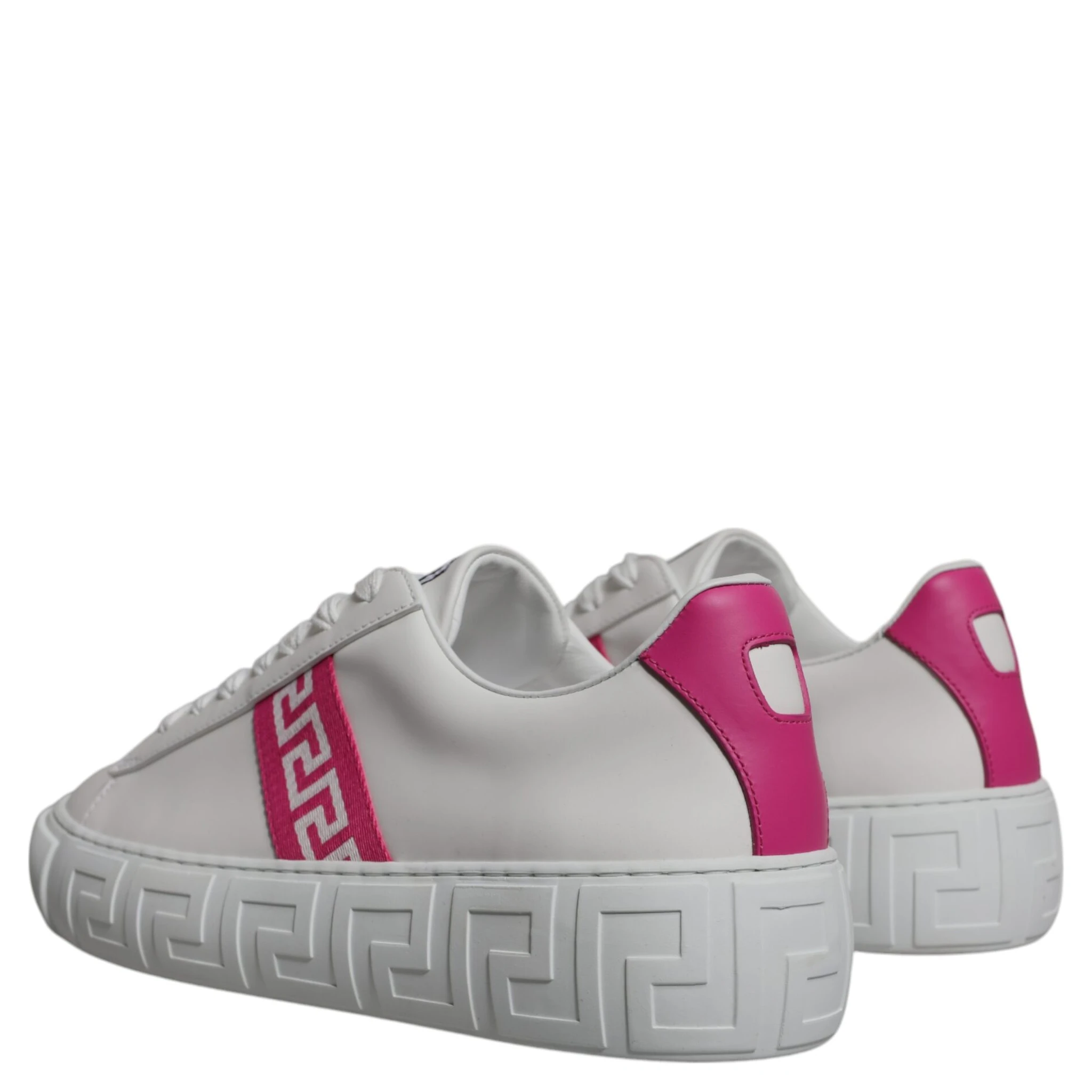 White Pink Greca Print Platform Low Top Sneakers Shoes