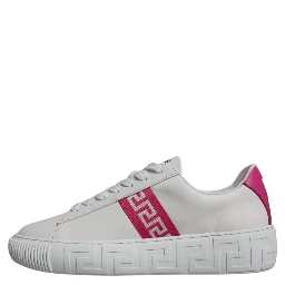 White Pink Greca Print Platform Low Top Sneakers Shoes