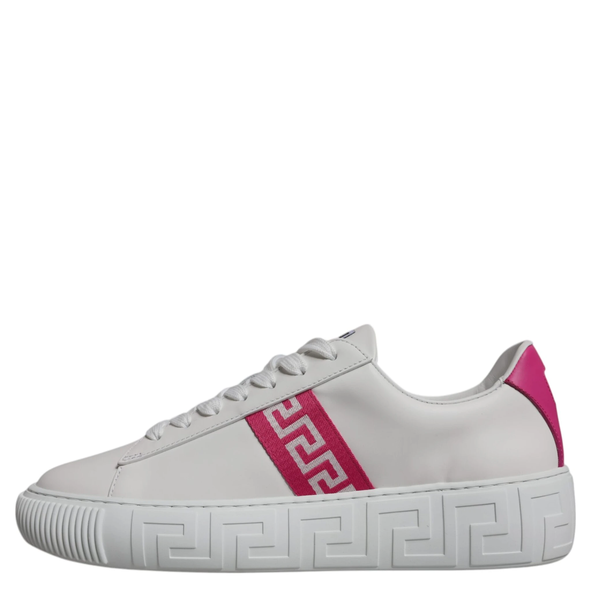 White Pink Greca Print Platform Low Top Sneakers Shoes