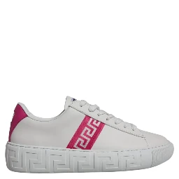 White Pink Greca Print Platform Low Top Sneakers Shoes