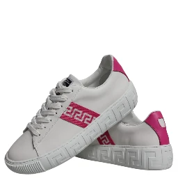 White Pink Greca Print Platform Low Top Sneakers Shoes