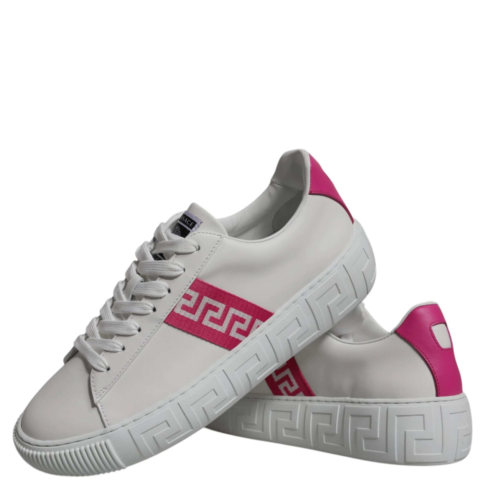 White Pink Greca Print Platform Low Top Sneakers Shoes