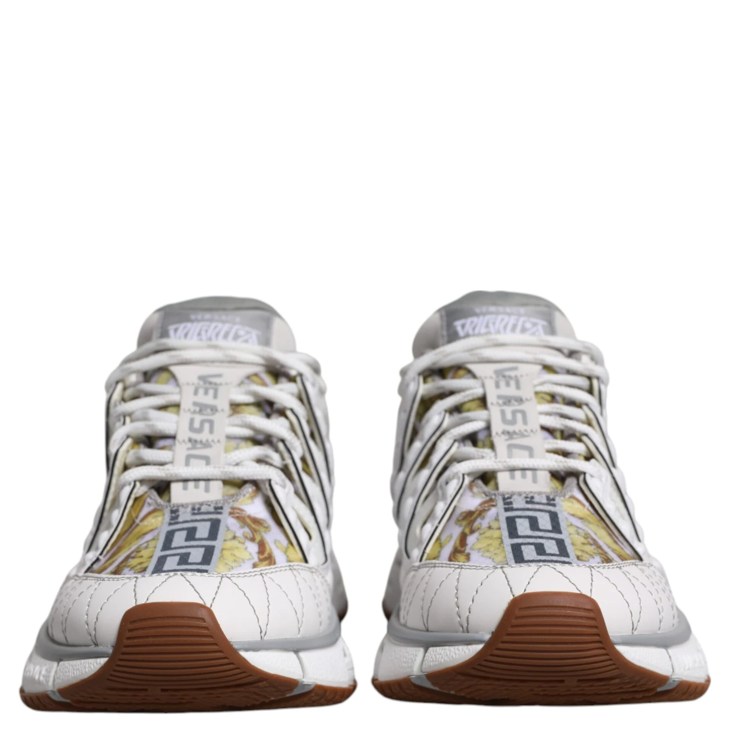 White Trigreca Barocco Print Low Top Sneakers Shoes