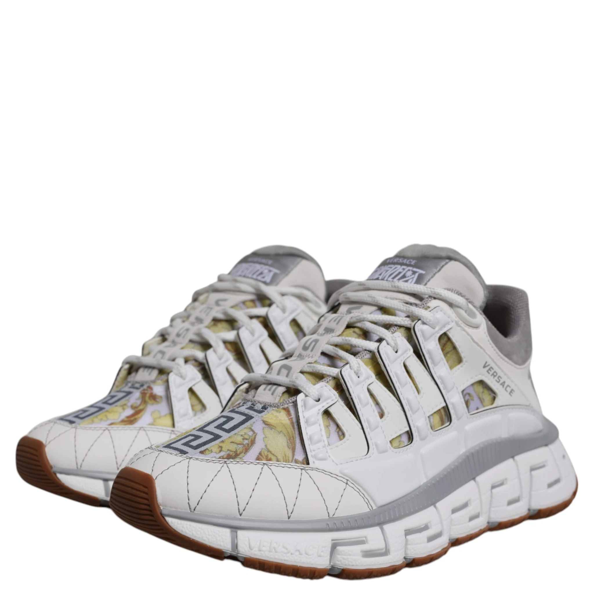 White Trigreca Barocco Print Low Top Sneakers Shoes