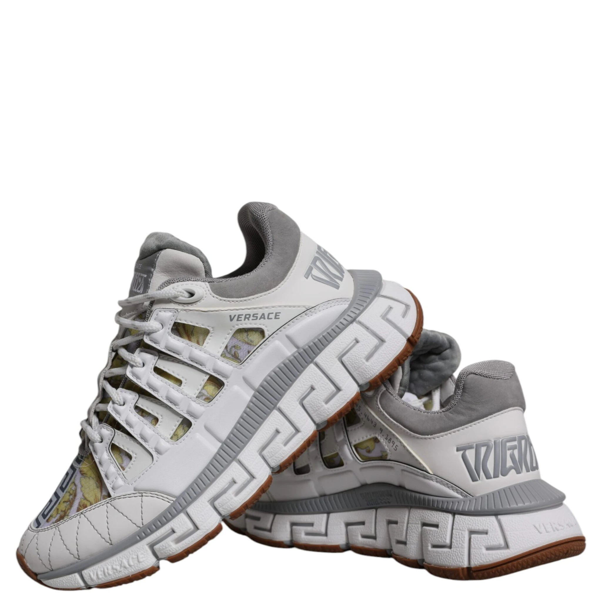 White Trigreca Barocco Print Low Top Sneakers Shoes