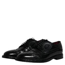 Black Leather Derby Wingtip Formal Shoes