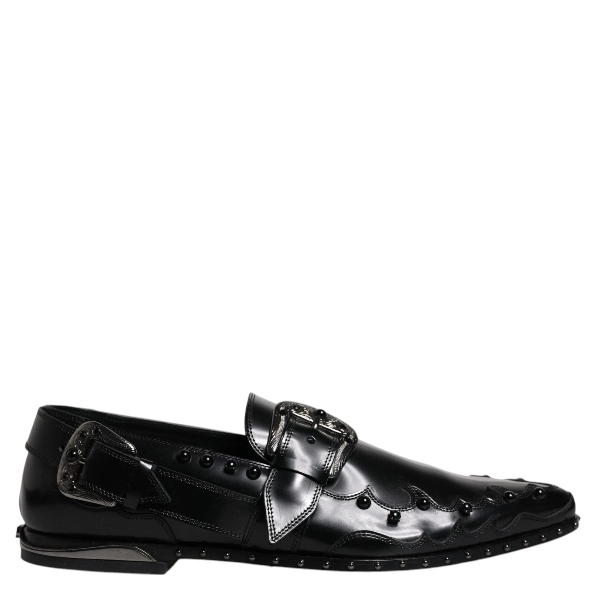 Black Embellished Derby Monk Strap Shoes