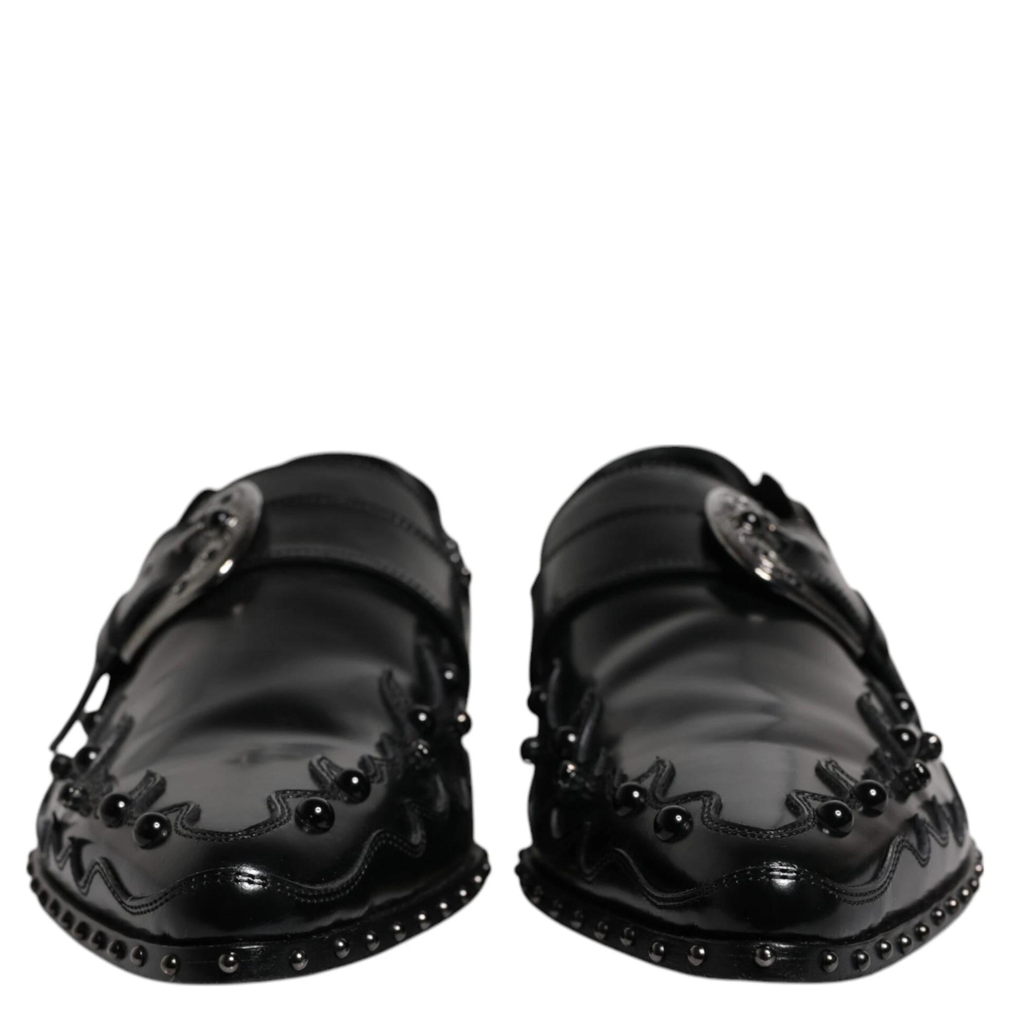 Black Embellished Derby Monk Strap Shoes