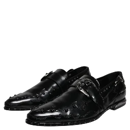 Black Embellished Derby Monk Strap Shoes