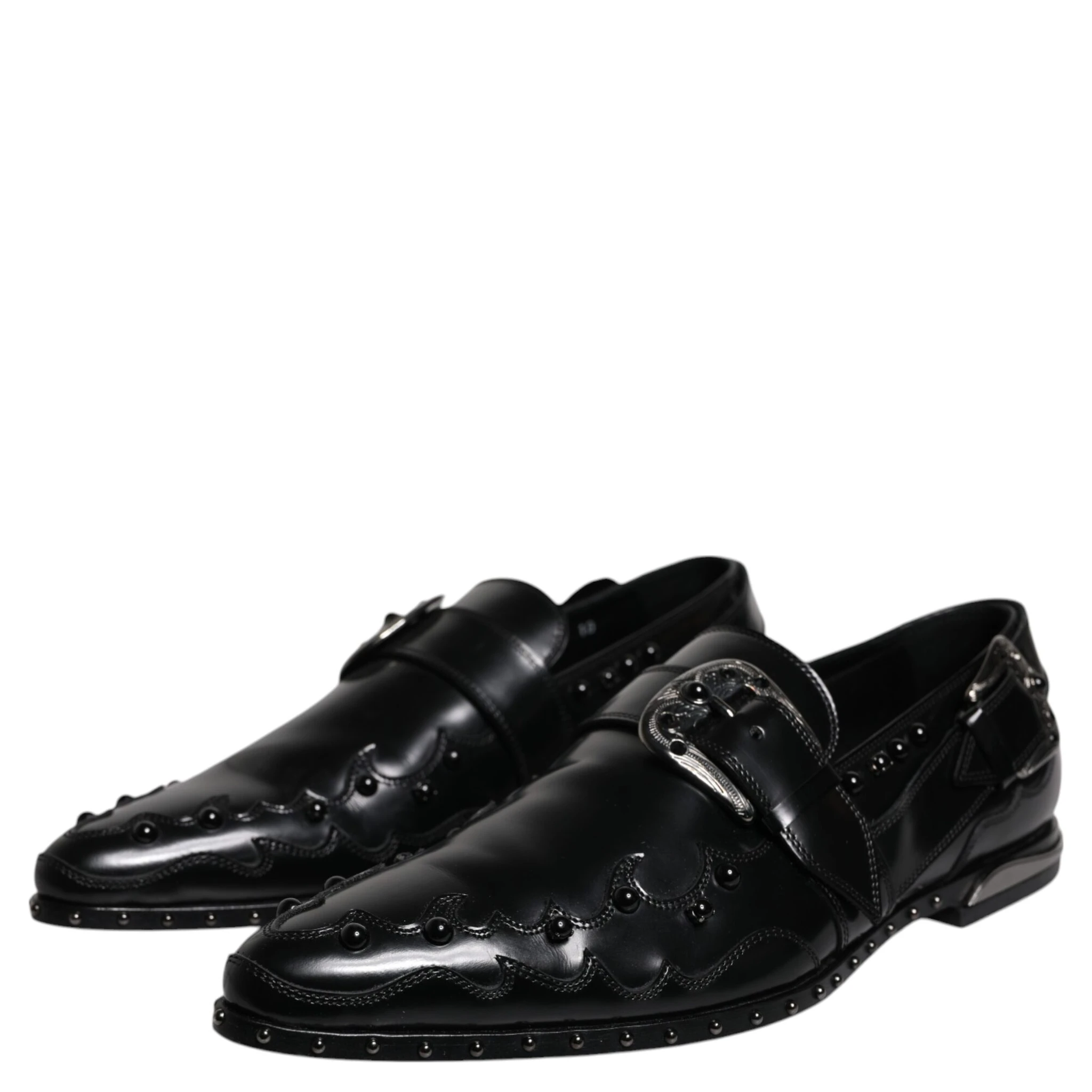Black Embellished Derby Monk Strap Shoes