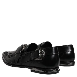 Black Embellished Derby Monk Strap Shoes