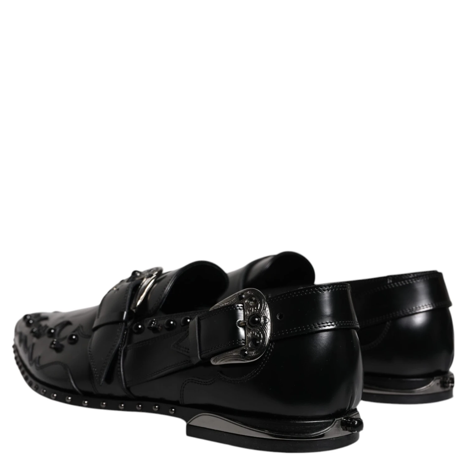 Black Embellished Derby Monk Strap Shoes