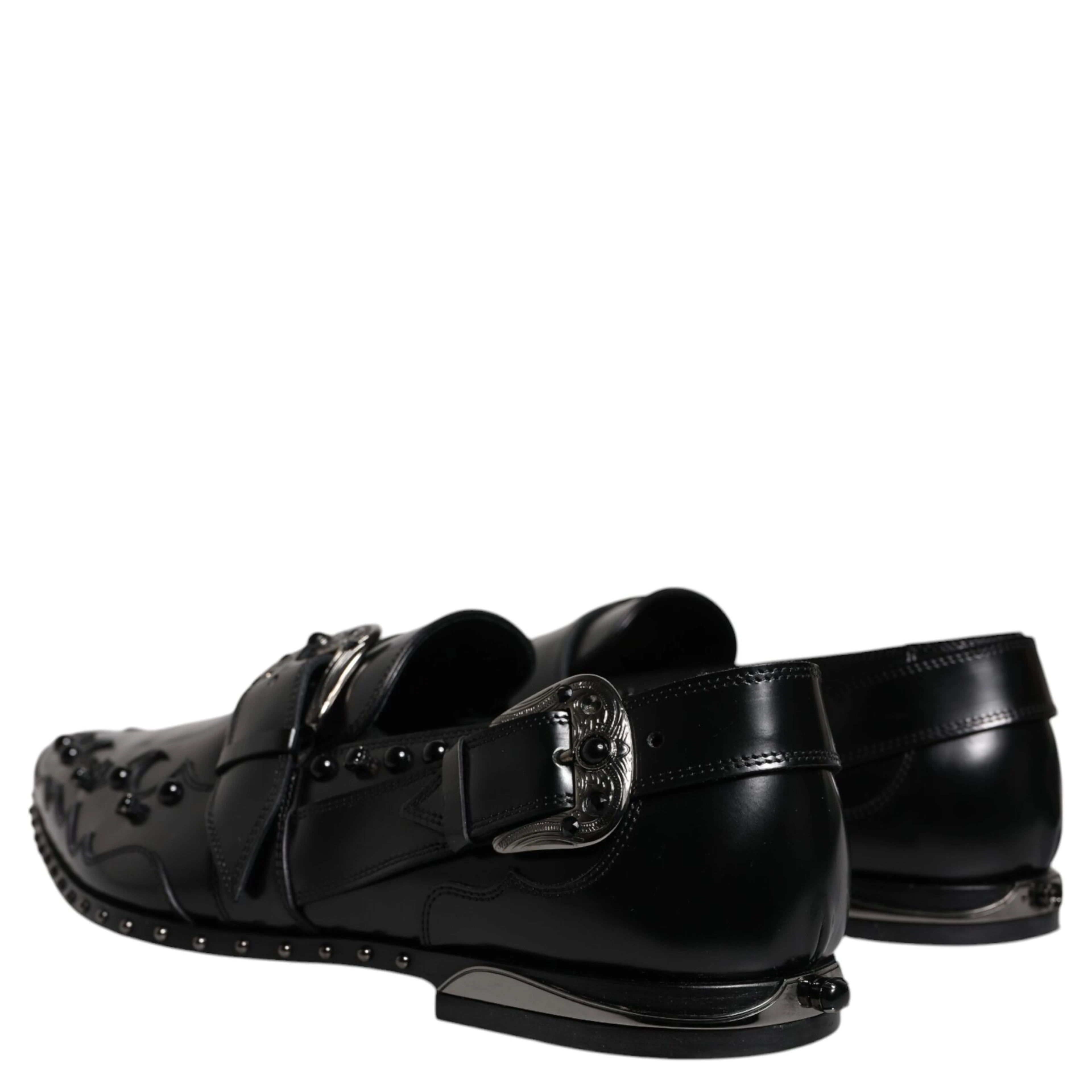 Black Embellished Derby Monk Strap Shoes