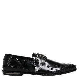 Black Embellished Derby Monk Strap Shoes