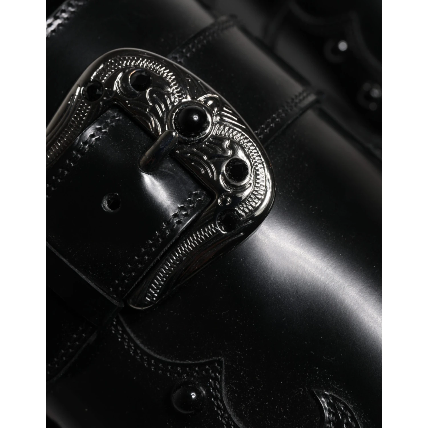 Black Embellished Derby Monk Strap Shoes