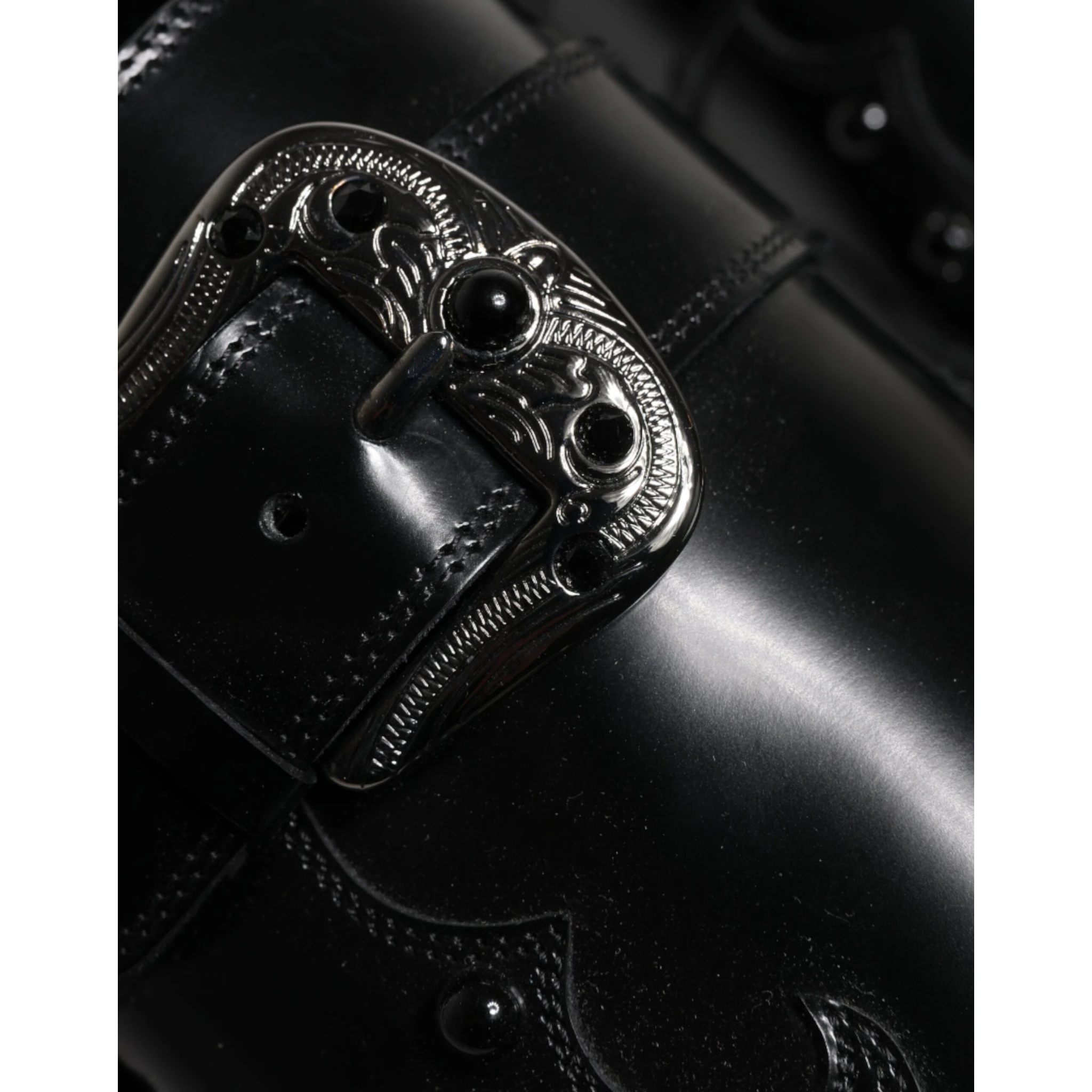 Black Embellished Derby Monk Strap Shoes