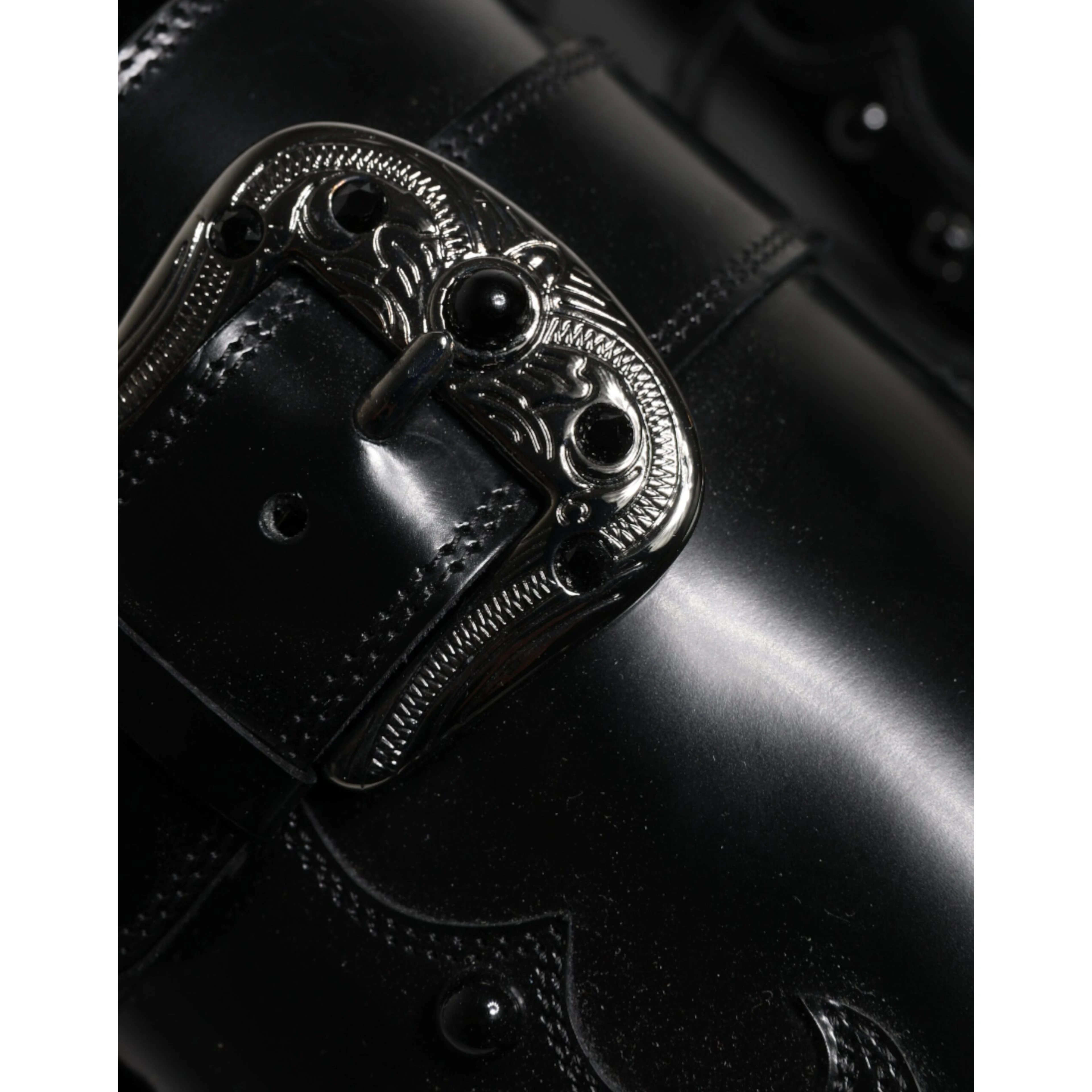 Black Embellished Derby Monk Strap Shoes