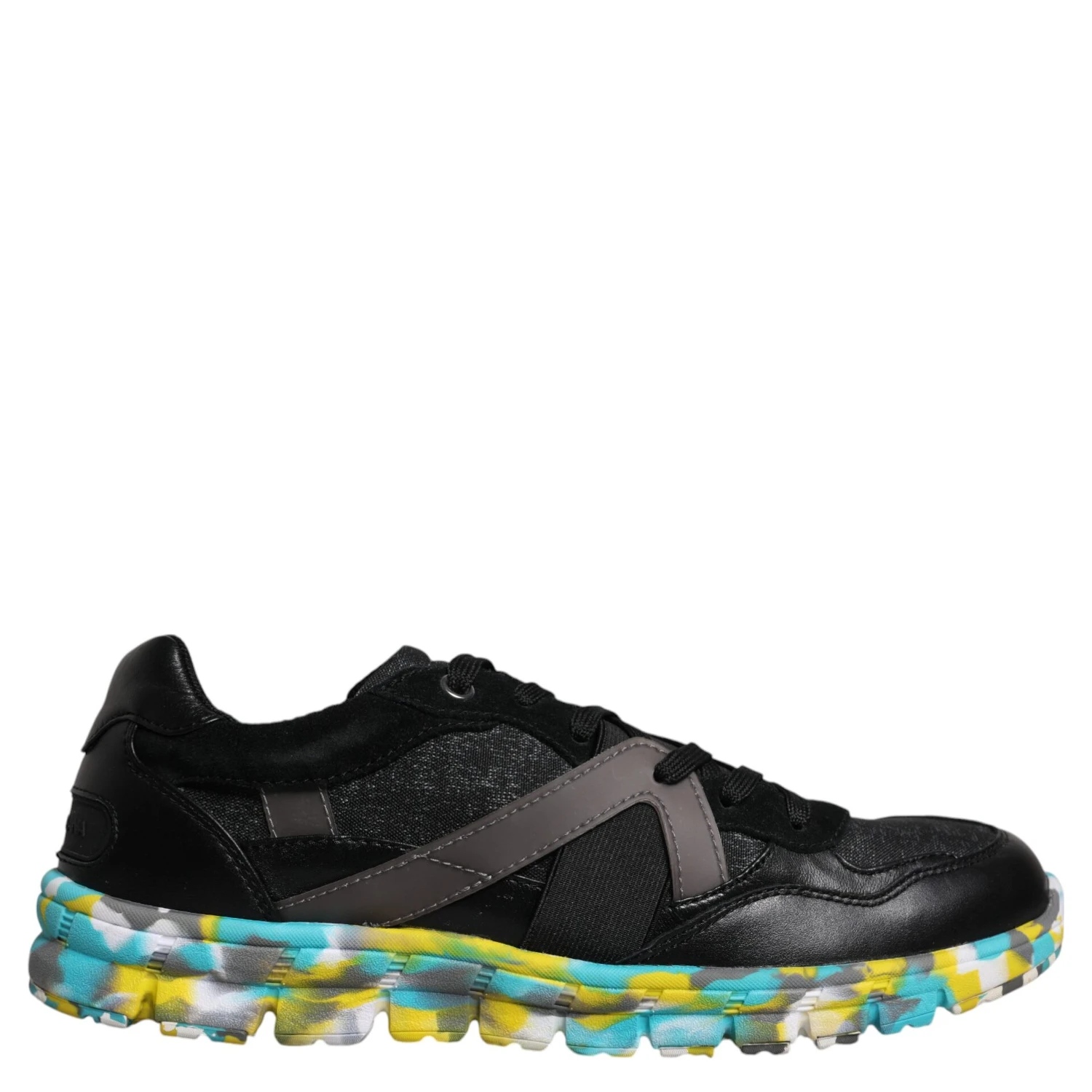 Black Polyester Low Top Men Sneakers Shoes