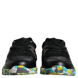Black Polyester Low Top Men Sneakers Shoes