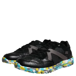 Black Polyester Low Top Men Sneakers Shoes