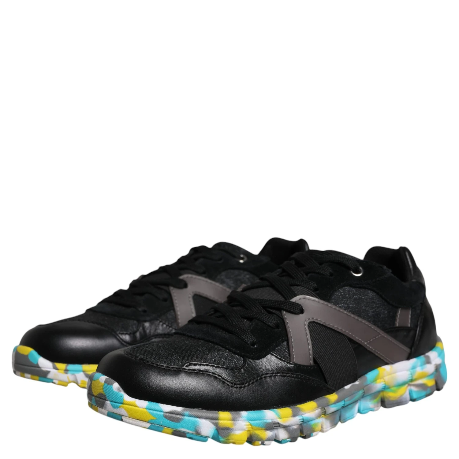 Black Polyester Low Top Men Sneakers Shoes