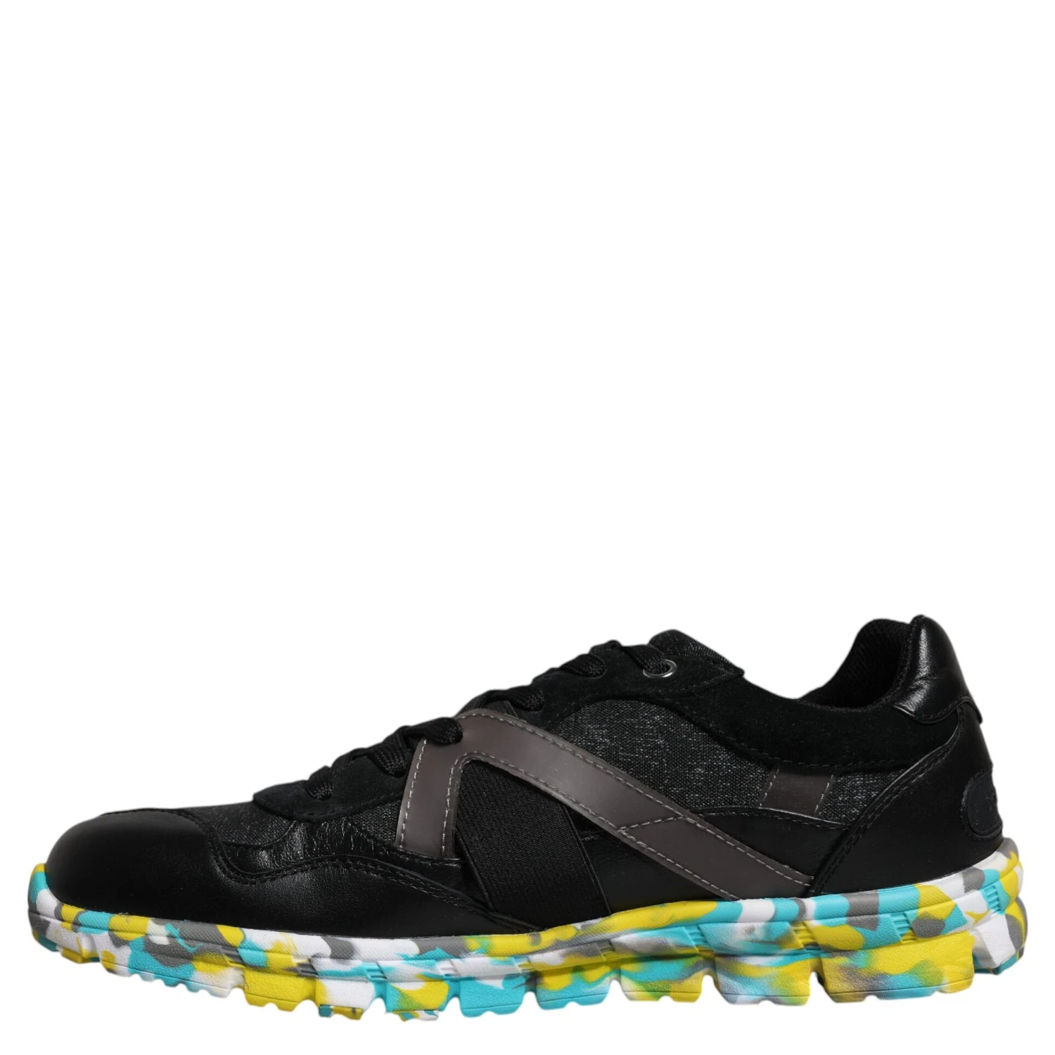 Black Polyester Low Top Men Sneakers Shoes