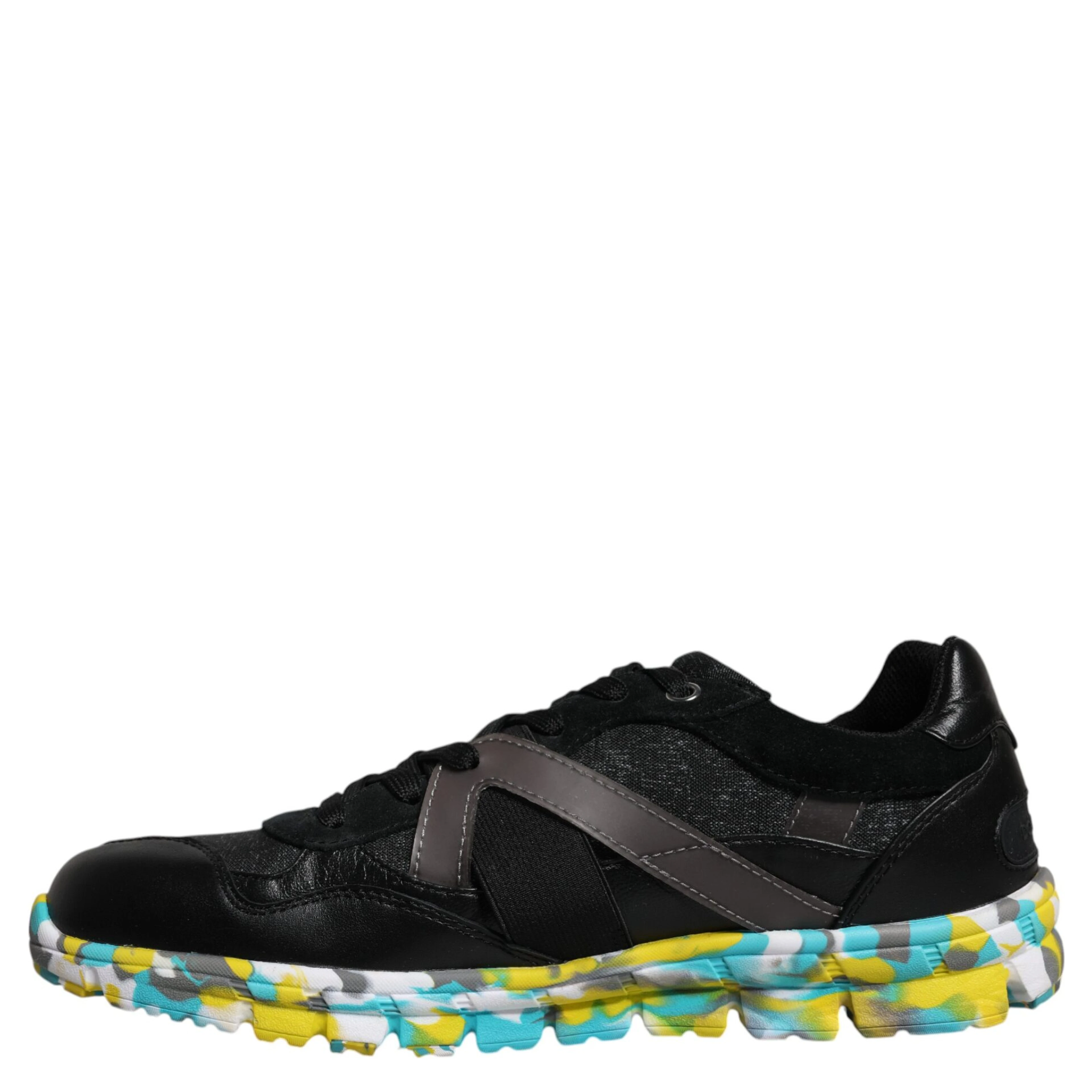 Black Polyester Low Top Men Sneakers Shoes