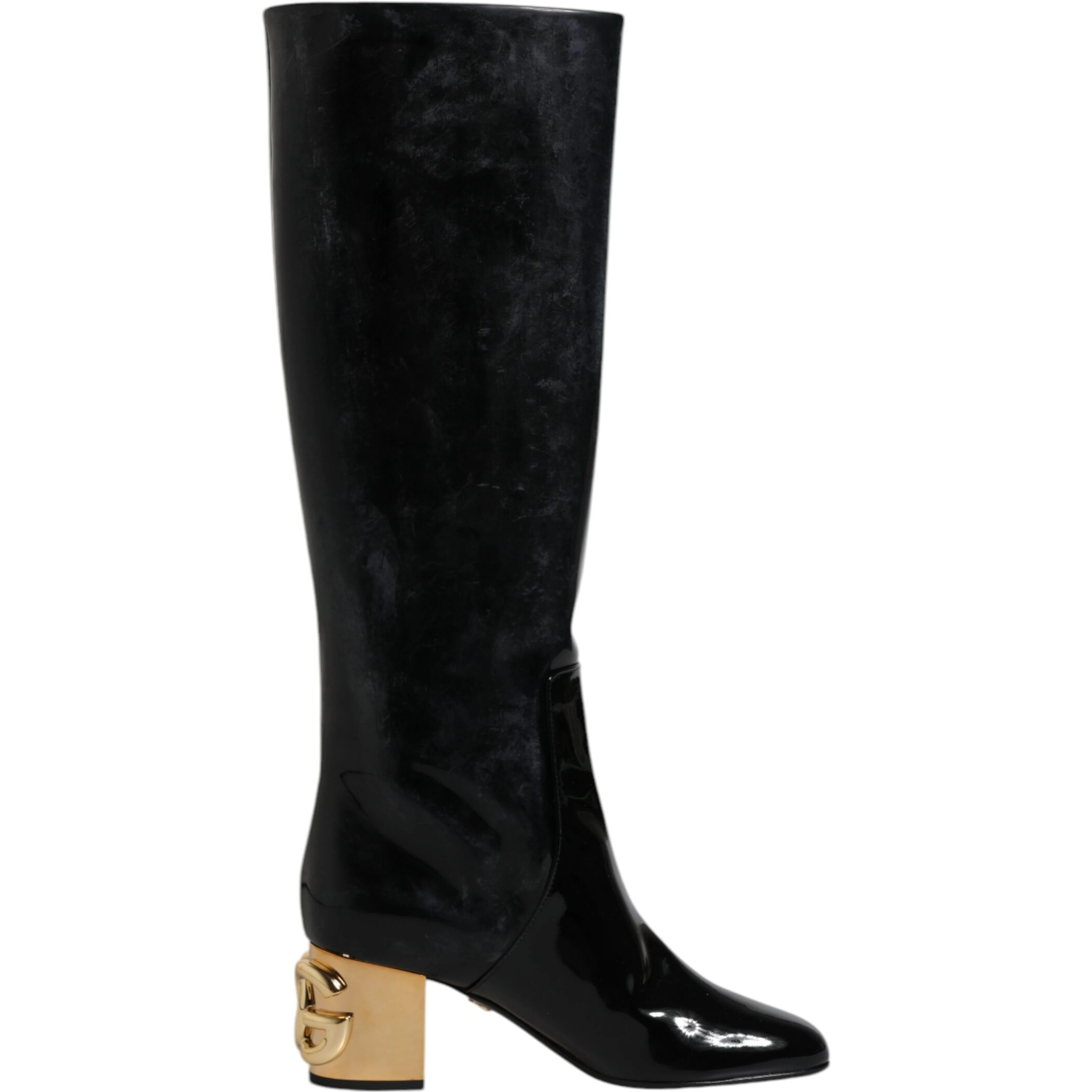 Black Patent Leather Vally High Boots Shoes