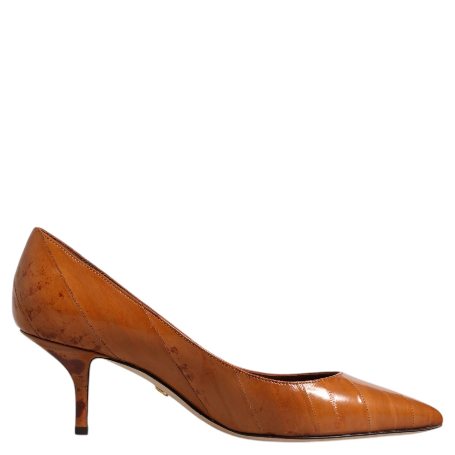 Brown Leather Kitten Heels Pumps Shoes