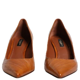 Brown Leather Kitten Heels Pumps Shoes