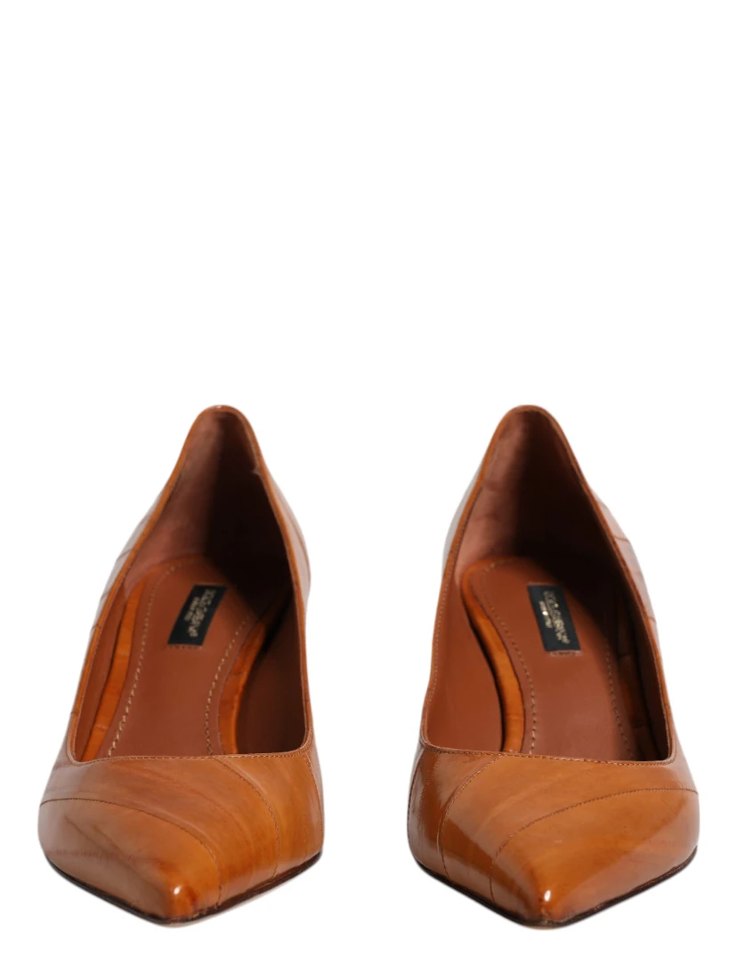 Brown Leather Kitten Heels Pumps Shoes