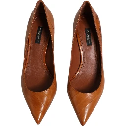 Brown Leather Kitten Heels Pumps Shoes