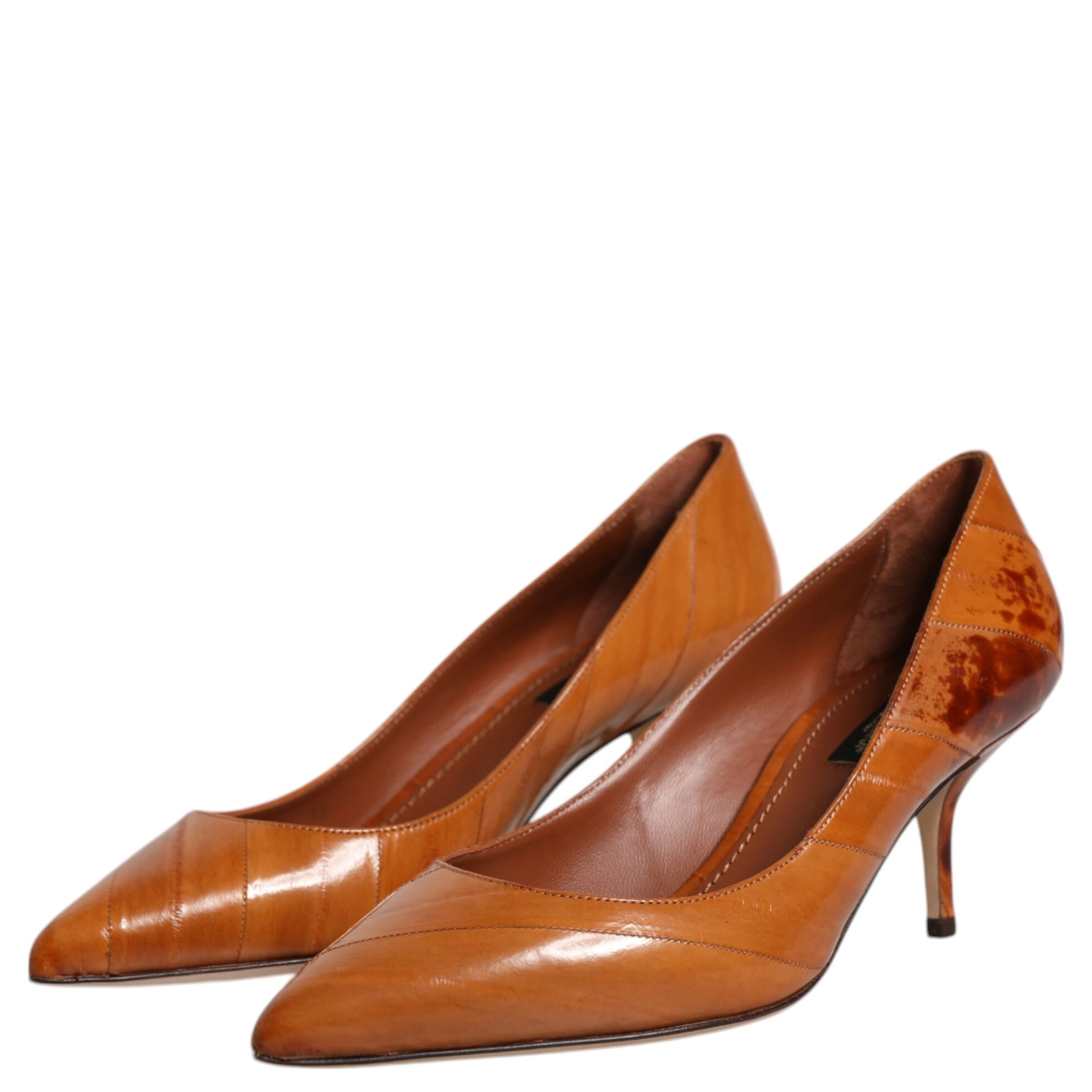 Brown Leather Kitten Heels Pumps Shoes